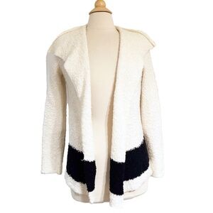 Ralph Lauren Plush Open Cardigan Sweater Jacket Wool Blend Medium Black Ivory